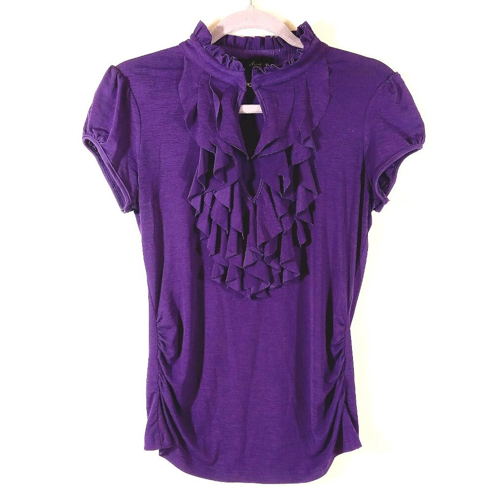 HeartSoul Keyhole Ruffle Top Women's Medium Purple